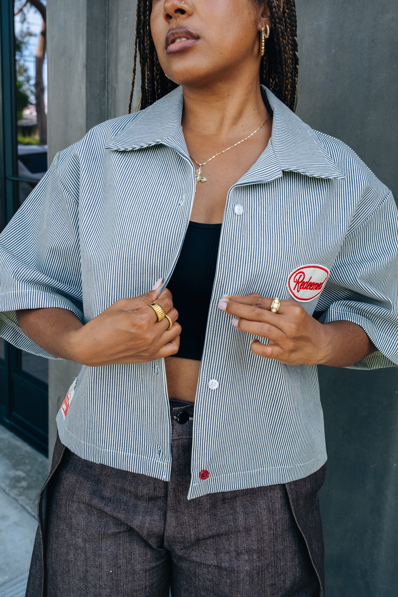 WMN Denim Stripe Button Up