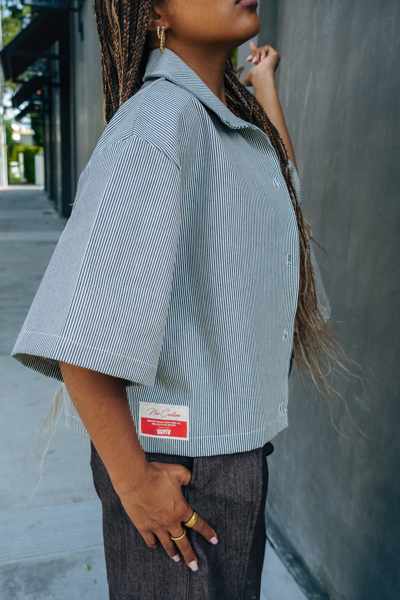WMN Denim Stripe Button Up