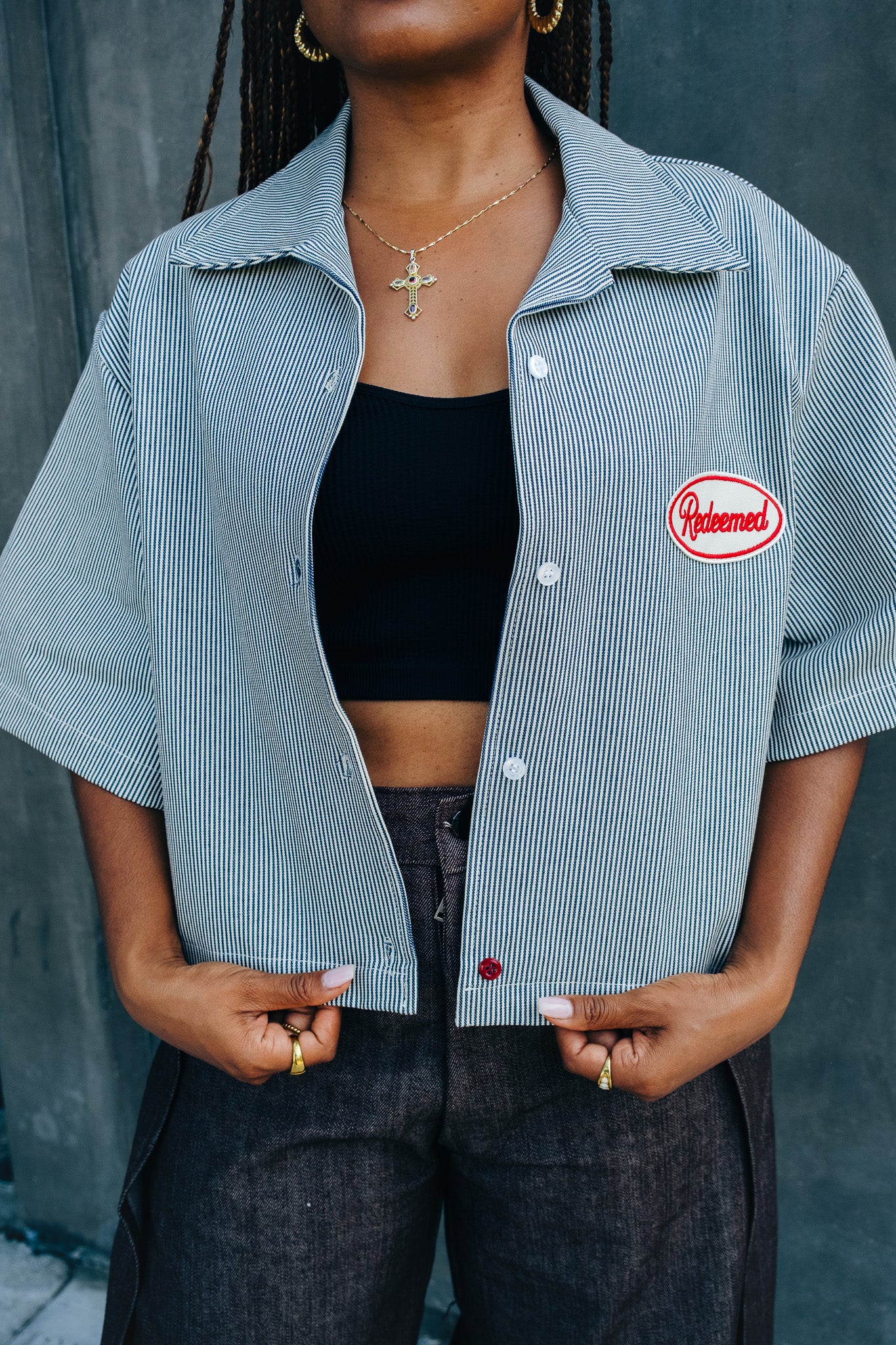 WMN Denim Stripe Button Up