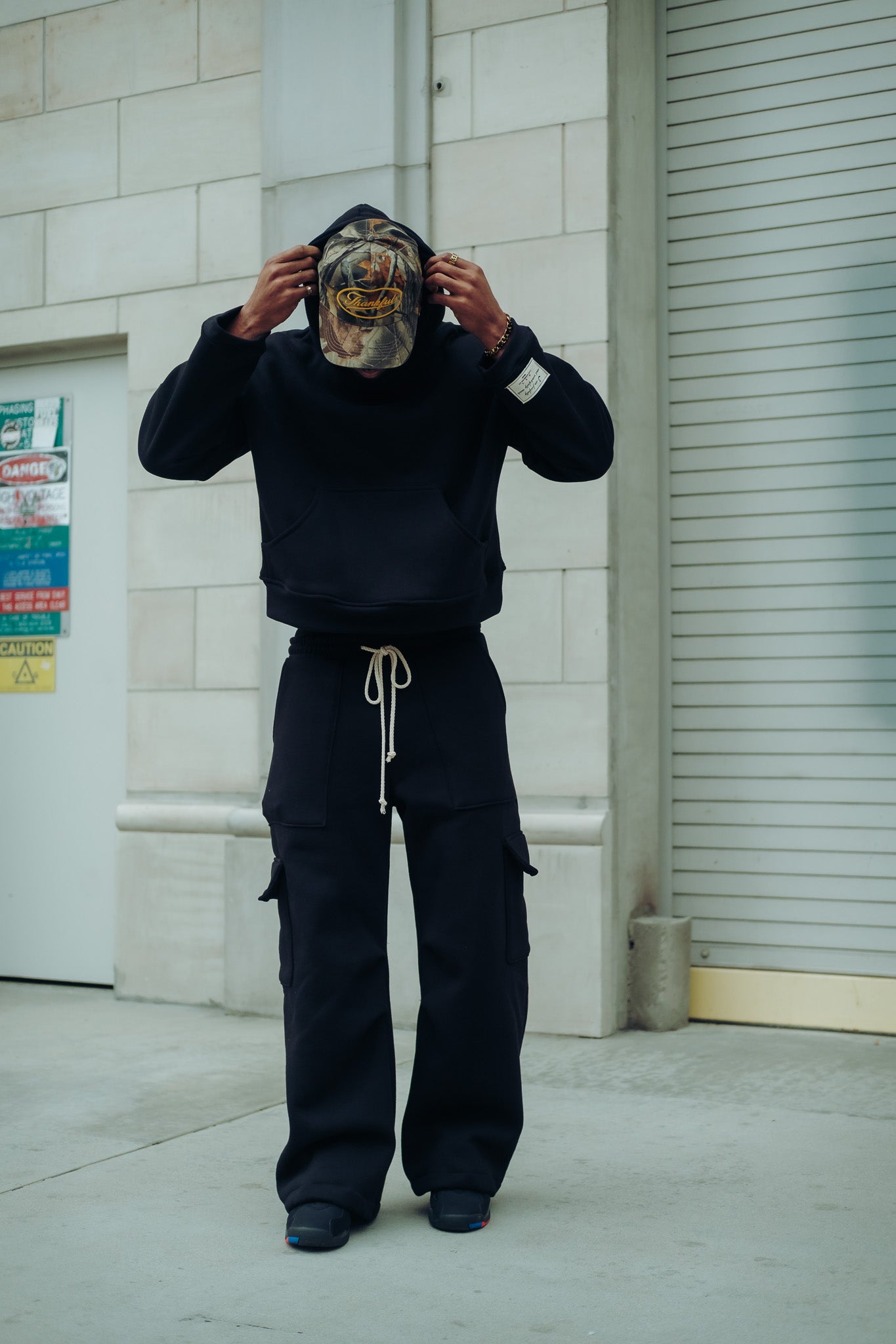 Premium Cotton Cargo Sweatpants- Black