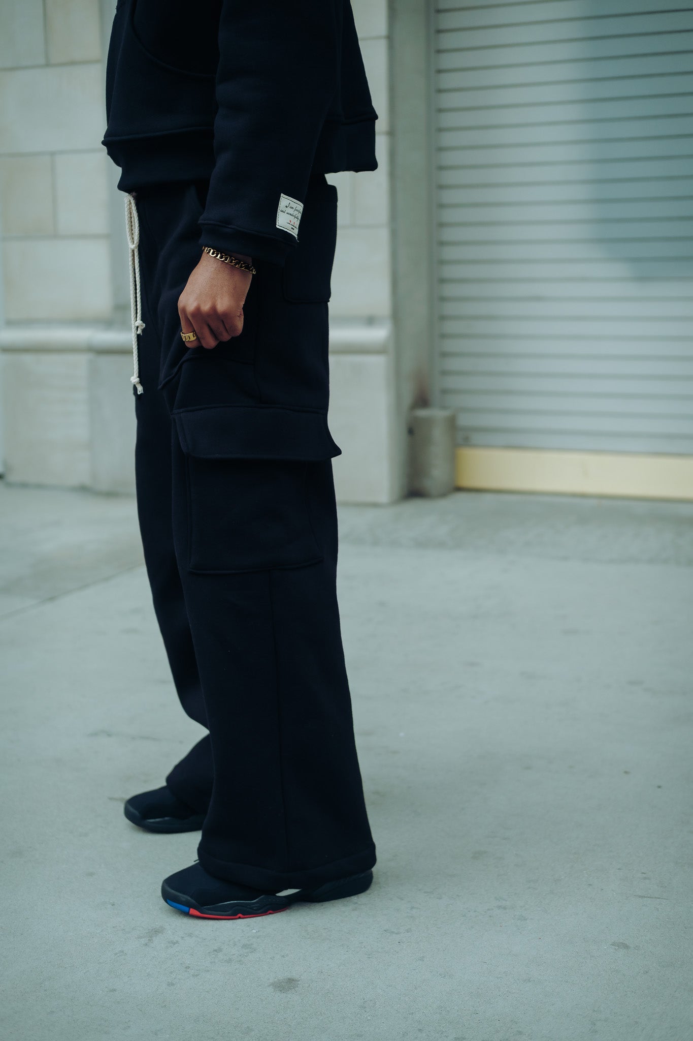 Premium Cotton Cargo Sweatpants- Black