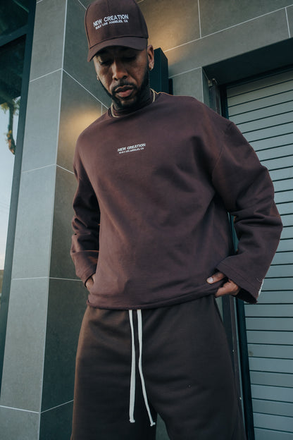 Fleece Crewneck- Brown (Garment Dyed)