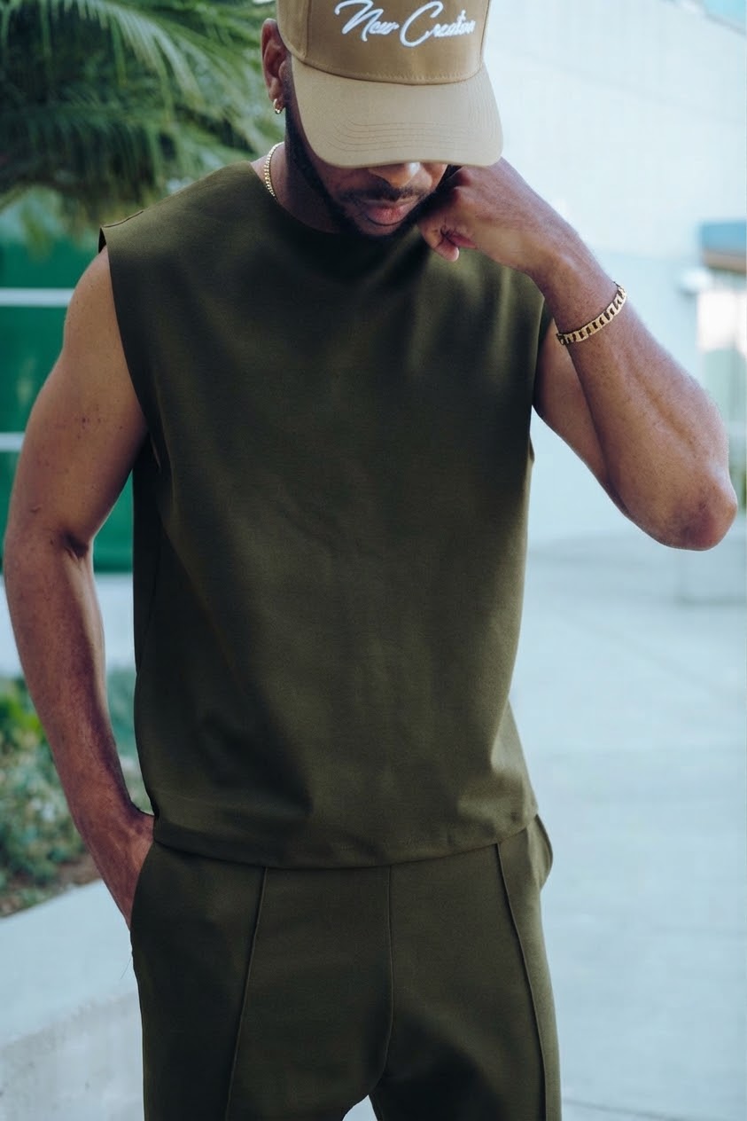 Elevated Sleeveless Tank - olive