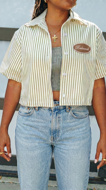 WMN Khaki Stripe Button Up